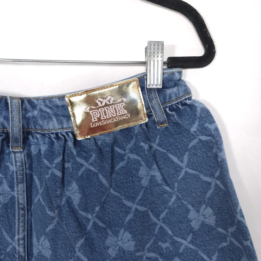 VICTORIA SECRET PINK Womens New Mini Skirt MEDIUM Bow Print LOVESHACKFANCY